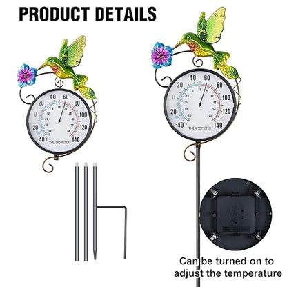 Outdoor Thermometer, Hummingbird Hanging Wall Thermometer & 42" Metal Garden Stake Outside Thermometers Waterproof Decorative for Patio,Lawn,Room,Greenhouse, No Battery Required Garden Gifts
