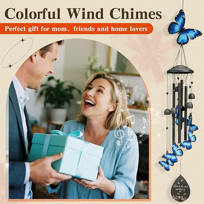Butterfly Wind Chimes Outdoor Black Metal Windchimes Garden Patio Decor Butterfly Gifts for Women Ideal Memorial/Housewarming/Birthday/Festival Gifts Front Yard Decor