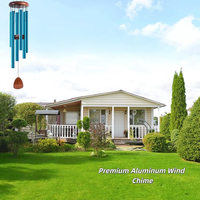 37-Inch Coastal Ombre Blue Wind Chime, Hand-Tuned Deep Tone for Beach House, Patio & Nautical Garden Decor, Unique Housewarming Gift