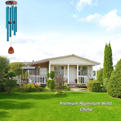 37-Inch Coastal Ombre Blue Wind Chime, Hand-Tuned Deep Tone for Beach House, Patio & Nautical Garden Decor, Unique Housewarming Gift