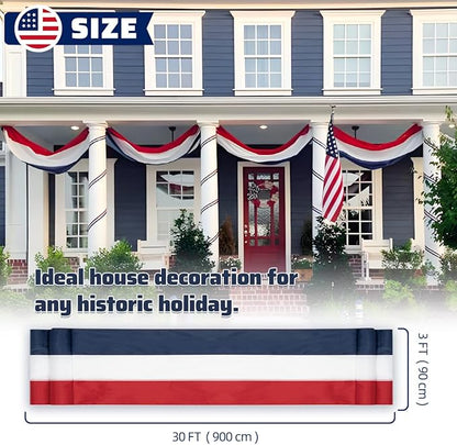 3x30Ft Patriotic Bunting 4th of July Decor Outside Red, White & Blue Stripe Bunting Banner Decor Memorial Days Veterans Day Celebration USA Bunting Outdoor Porch Garden