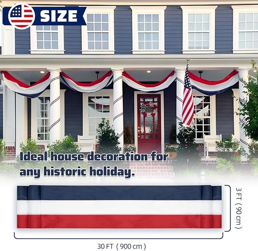 3x30Ft Patriotic Bunting 4th of July Decor Outside Red, White & Blue Stripe Bunting Banner Decor Memorial Days Veterans Day Celebration USA Bunting Outdoor Porch Garden