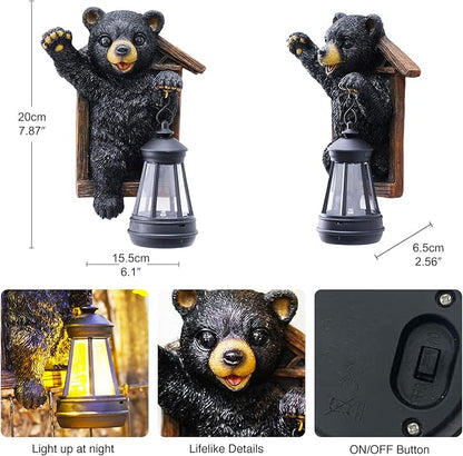 Goodeco Black Bear Tree Hugger with Solar Lantern - Perfect Bear Garden Statues Outdoor Decor & Ornament for Women, Housewarming Gifts and as Yard Decorations