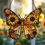 Sunflower Monarch Butterfly Acrylic Suncatcher Stained Glass Effect Window Car Hanging Christmas Ornament Indoor Outdoor Decor Garden Sun Catcher Panel for Butterfly Lover for Women Mom Grandma