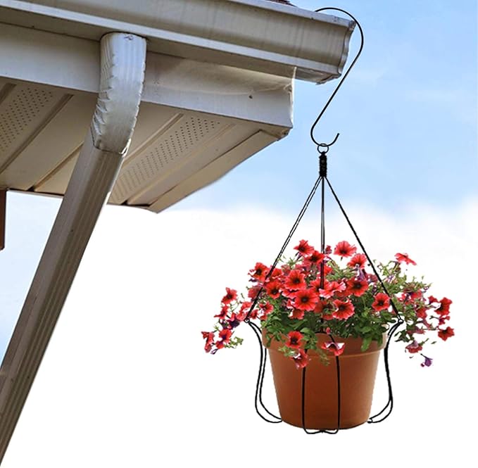 DINGEE Tree Branch Hook - 12 Inch Large S Hooks for Hanging Plants, Bird Feeders & Accessories - Black Metal - 6 Pack - Indoor & Outdoor