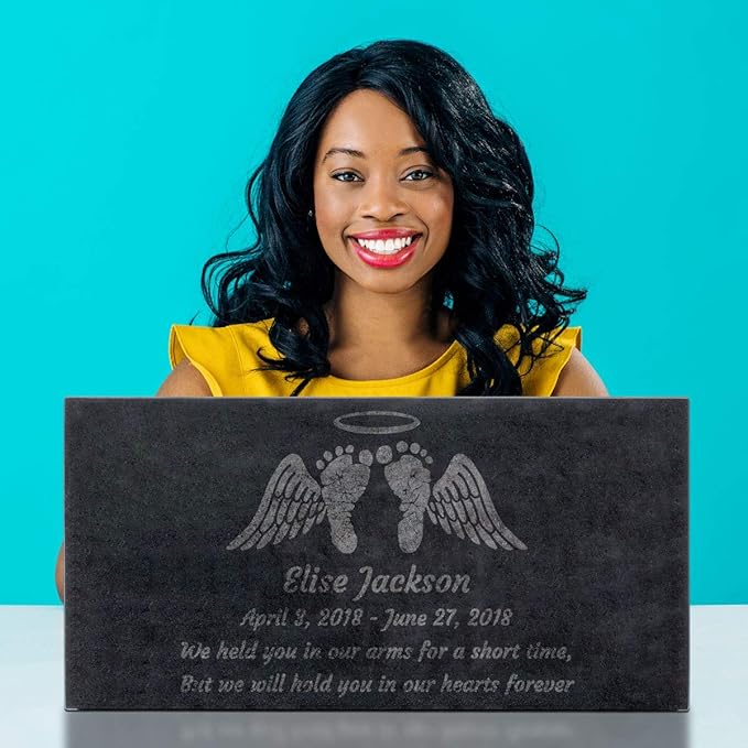 PlaqueMaker Black Granite Memorial Headstone Or Garden Memorial for Lost Infant or Child - Include You Personalized Text. Can be Used as a Sympathy Gift, Garden Stone or Grave Maker (24 x 12 x 2)