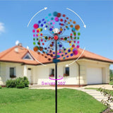 Outdoor Wind Spinner with Garden Stake 88.58" Metal Two-Way Wind Sculptures Solar Color Changing Lights Large Windmills for Garden,Patio,Yard,Lawn Decor Gifts Round