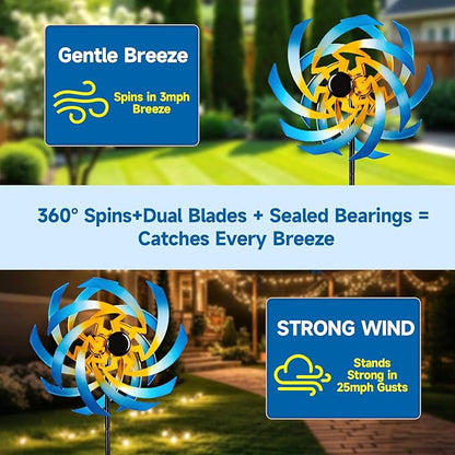 Wind Spinners Outdoor Garden Decor, 360°Metal Kinetic Wind Sculpture Spinner, 16W*76H inch Windmill for Yard, Patio, Backyard, Garden Gifts for Women