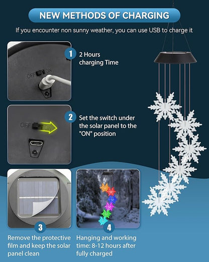DOUBLEZHE Solar Wind Chimes for Outside, Color Changing Snowflake Wind Chimes, Birthday Gifts for Women Mom Grandma, Waterproof Outdoor LED Decorations Mobile Lights for Garden Patio Yard Party Decor