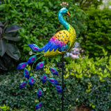 DREAMSOUL Solar Garden Lights Outdoor, Metal Peacock Decor Solar Lights Garden Stakes with Led String Lights, Waterproof Crackle Glass Ball Landscape Path Light for Lawn Patio