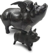 NACH Cast Iron Flying Pig Garden Statue - Black Door Stopper, Rustic Decor Sculpture, Paperweight, Outdoor Statue - 5.5x3.5x3.9 Inch, JS-92-040