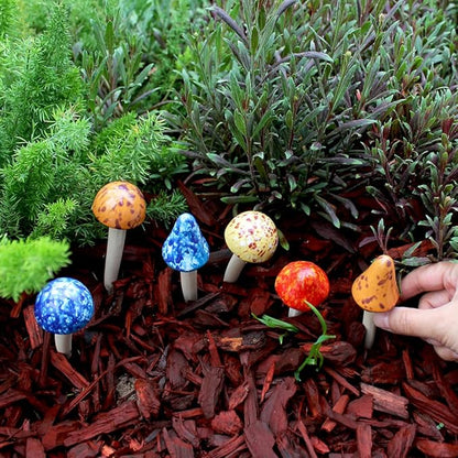 Mushroom Outdoor Decor 6pcs Colorful Ceramic Mushroom Home, Garden, Planters, Yard, Lawn Ornaments Stakes (5.12inch)