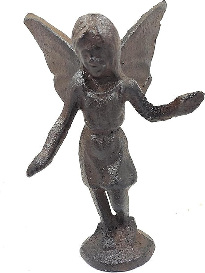 Rustic Cast Iron Standing Playful Angel or Fairy Statue Figurine