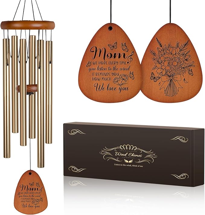 Mom Gifts for Christmas - Golden WindChimes for Outside,Birthday Gifts for momr for Gardens/Lawns/Entryways, Thoughtful Keepsake Gift for Special Occasions