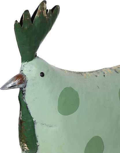 Alpine Corporation 21" Tall Outdoor Metal Polka Dot Standing Hen Yard Statue, Green
