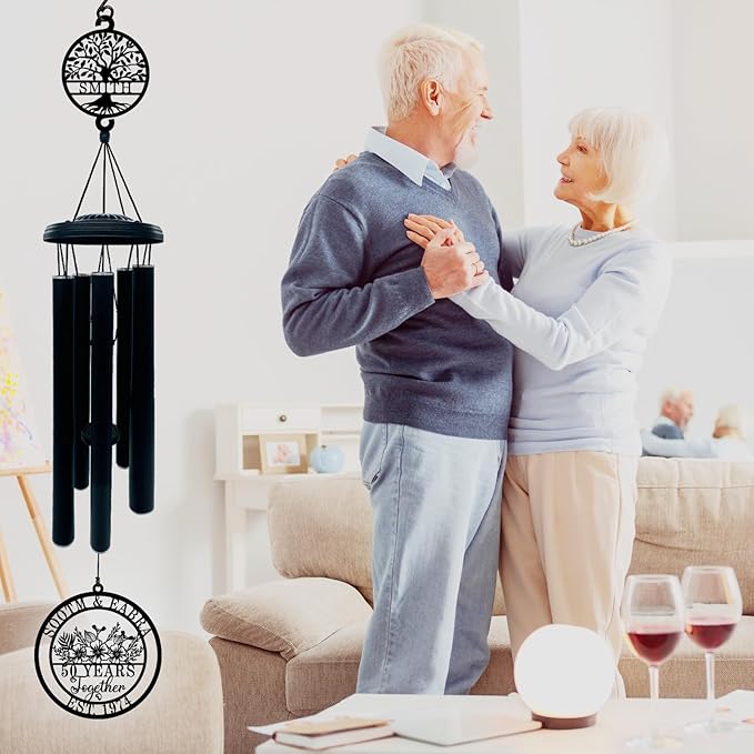 Personalized 50th/60th/25th/30th/40th/10th Anniversary Wind Chimes for Couple Parents, Personalized 50 Year Anniversary Chimes Metal Sign Gifts, Custom Metal Name Sign