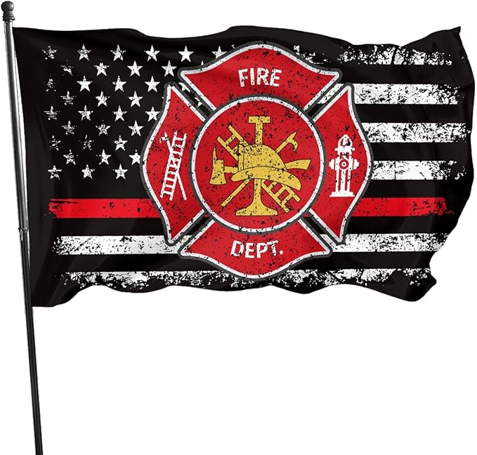 Firefighter Flag 3 X 5 Ft Polyester with Brass Grommets For Lawn Patio Yard Garden Home Outdoor Decor Fade Resistant Banner