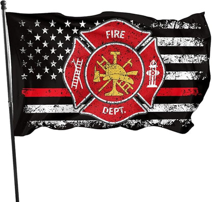 Firefighter Flag 3 X 5 Ft Polyester with Brass Grommets For Lawn Patio Yard Garden Home Outdoor Decor Fade Resistant Banner