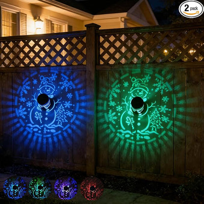 2 Pack Easter Decorations Christmas Solar Lantern Color Changing Snowman Theme Solar Lights - Metal Deck Step Ground Path Wall Fence Lights for Patio Backyard Yard Decor Easter Gifts for Women.