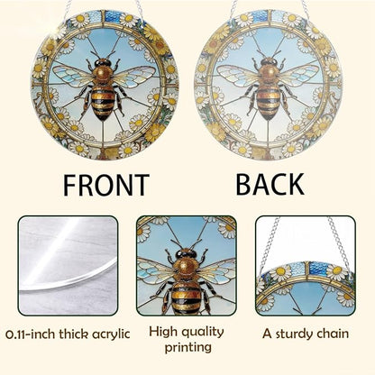 Acrylic Window Hanging, Bee Flowers Yellow Suncatcher Window Doors Home Decoration, Christmas Ornament, Birthday Gifts for Garden Lover