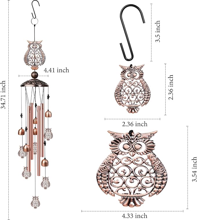 Owl Wind Chimes for Outside, Decorative Wind Chimes Owl Gifts for Women/Men, Memorial/Birthday Gifts, Garden Decor for Outside, Patio or Yard, Durable Chimes for Outdoors