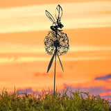 Flower Fairy Dancing with Dandelion Garden Sculpture,Angel Metal Ornaments Stainless Steel Statue Decorations,Wonderland Outdoor Yard Lawn Patio Stakes Sculptures Decor (C)