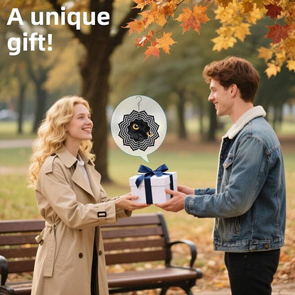 8 Inch Sublimation Wind Spinner, 3D Aluminum Metal Wind Spinner with Hook, Indoor Yard Garden Hanging Decoration, Weather Resistant Rotating Spiral Ornament, Black Cat's Eyes
