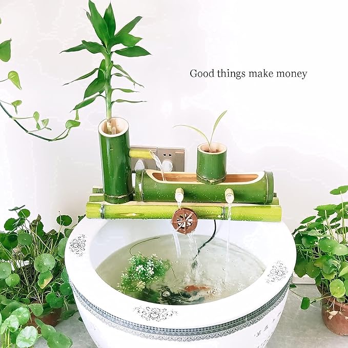 Bamboo Water Fountain for Garden & Bird Bath, Multi-Purpose Fountain with Pump, Health Benefits, Indoor/Outdoor Decoration(40cm/15.7in)