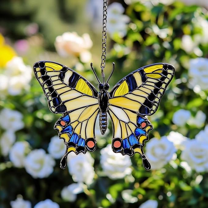 Yellow Swallowtail Butterfly Suncatcher Acrylic Window Hangings Christmas Ornaments Handmade Gift Holiday Home Decor Garden Art Sun Catchers for Windows Acrylic Hanging Decorations
