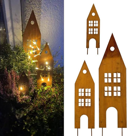 Realistic Rusty Castles Statue Figurines Stake for Spring Indoor and Outdoor Decoration Decorative Statue Vintage Garden Ornaments