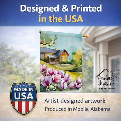 Caroline's Treasures Louisiana Magnolias in Watercolor House Flag Large Porch Sleeve Pole Decorative Outside Yard Banner Artwork Wall Hanging, Polyester, House Size, Multicolor