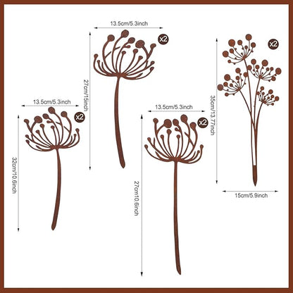 Set of 10 Dandelion Metal Flowers for Outside Decorative Garden Stakes Plants Stakes Yard Art Decor for Lawn Yard Walkway and Flower Garden