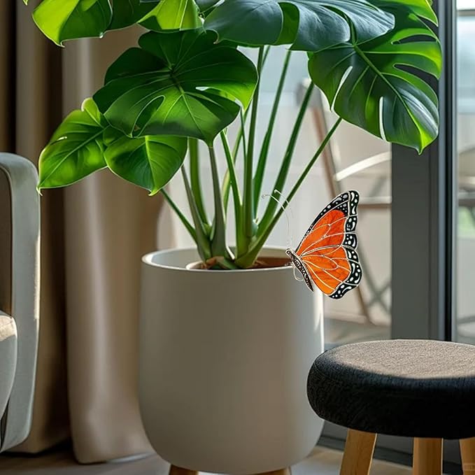 Stained Butterfly Plant Sun Catcher for Gardens, Or Patios Plant Gifts (Orange)