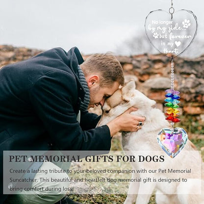 Dog Memorial Gifts for Loss of Dog, K9 Pet Memorial Crystal Suncatcher, Pet Sympathy Loss Passing Away Remembrance Bereavement Gift (Color-Heart)