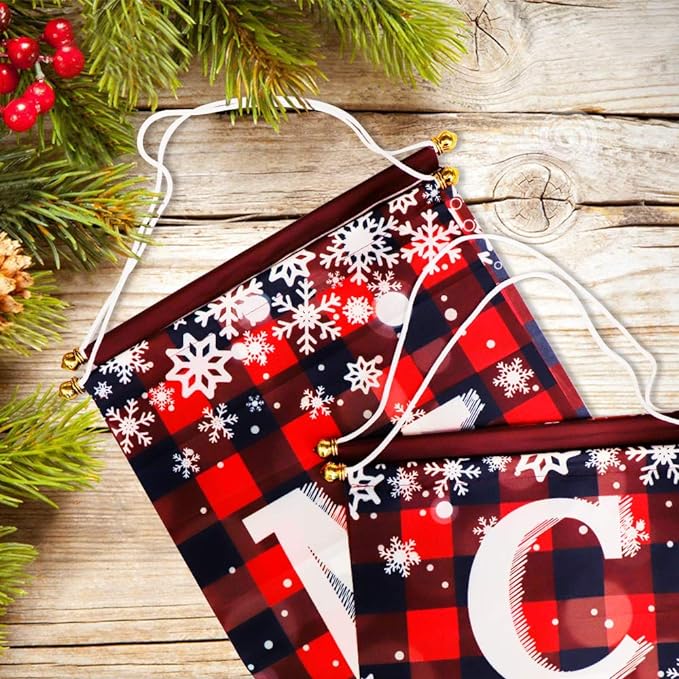 Ivenf Christmas Decorations Outdoor Yard Front Porch Sign Set, Red Black Buffalo Plaid Door Banner, Hanging Merry Christmas Decorations for Home, Indoor Outdoor Xmas Decor Wall Front Door Yard Garage