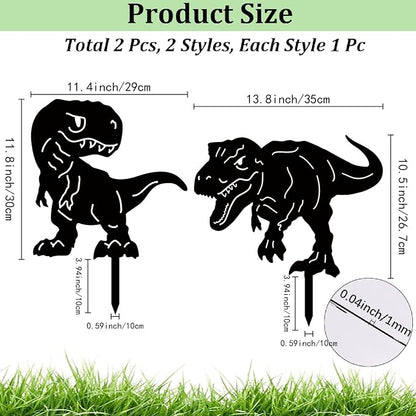CREATCABIN 2Pcs 2Styles Dinosaur Metal Garden Stakes Dinosaur Garden Decor Art Black Dinosaur Silhouette Statues Garden Decorative Ground Insert Lawn Ornaments for Outside Outdoor Dinosaur Lover Gifts