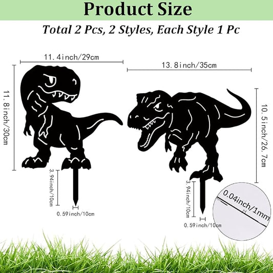 CREATCABIN 2Pcs 2Styles Dinosaur Metal Garden Stakes Dinosaur Garden Decor Art Black Dinosaur Silhouette Statues Garden Decorative Ground Insert Lawn Ornaments for Outside Outdoor Dinosaur Lover Gifts