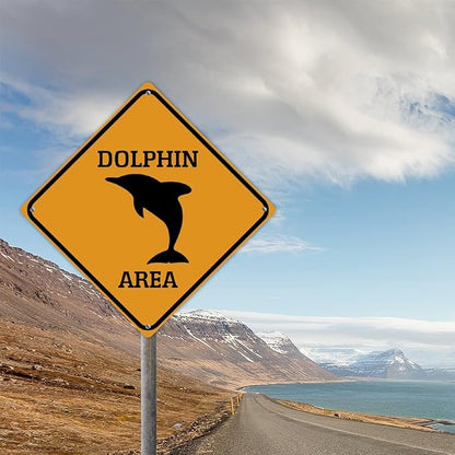 Dolphin Crossing Sign Caution DolphinXing Sign Street Sign Wildlife Novelty Road Fence Wall Decor Warning Metal Tin Sign For Indoor Outdoor 10x10in