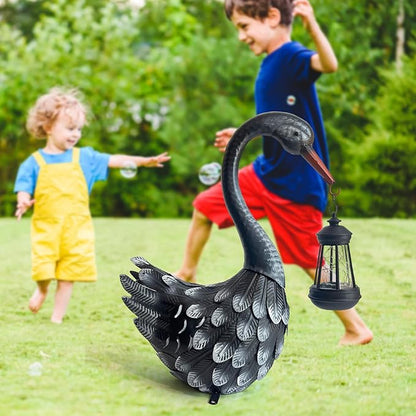 HONGLAND Black Swan Solar Garden Statue Outdoor Decor Bird Decor Lawn Ornament for Backyard Patio Porch Poolside