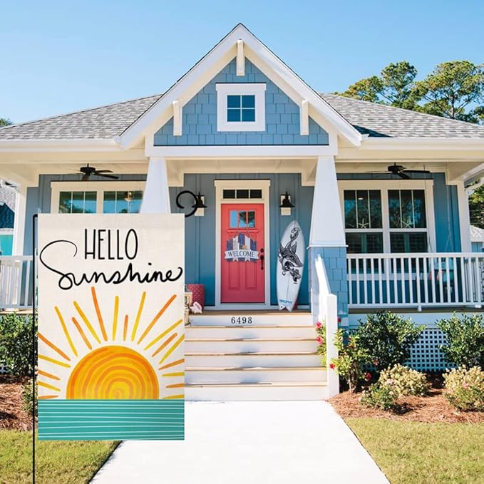 Hello Sunshine Summer Garden Flag 12x18 Vertical Double Sided Farmhouse Holiday Outside Decorations Burlap Yard Flag BW285