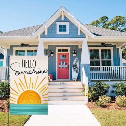 Hello Sunshine Summer Garden Flag 12x18 Vertical Double Sided Farmhouse Holiday Outside Decorations Burlap Yard Flag BW285