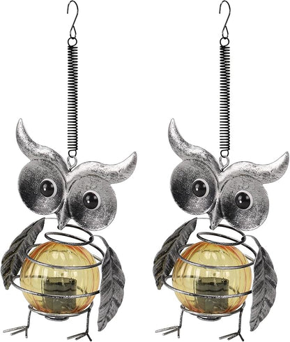 Calenzana Silver Owl Outdoor Solar Garden Light, Waterpoof Hanging Solar Light for Yard Patio Backyard Porch, Gifts for Women Mom Grandma
