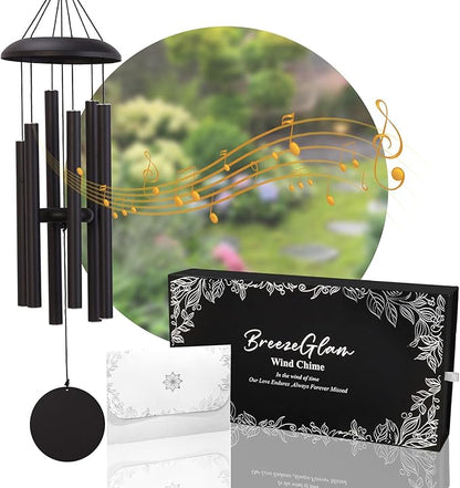 32" Outdoor Wind Chimes Deep Tone, Professionally Tuned C Major Aluminum Wind Chime with Gift Box & Envelope, Memorial Sympathy Wind Chime for Patio Garden Decor, Classic Round, Black