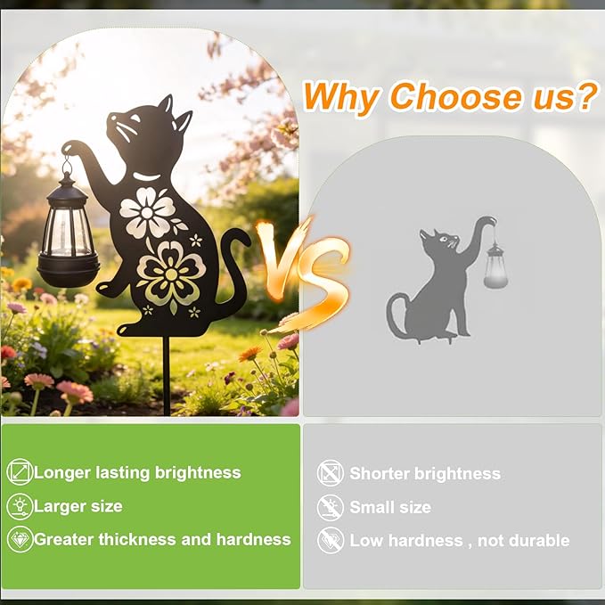 2 Pack Black Cat Solar Lights Set Metal Decorative Solar Cat Hanging Lights Outdoor Set Unisex Pet Gift Waterproof Garden Decor,Outdoor Ornament Perfect for Women' Birthdays, Mother's Day