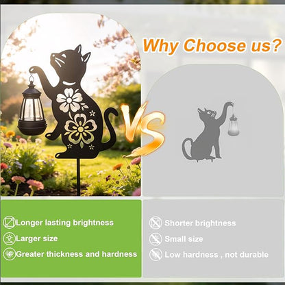 2 Pack Black Cat Solar Lights Set Metal Decorative Solar Cat Hanging Lights Outdoor Set Unisex Pet Gift Waterproof Garden Decor,Outdoor Ornament Perfect for Women' Birthdays, Mother's Day