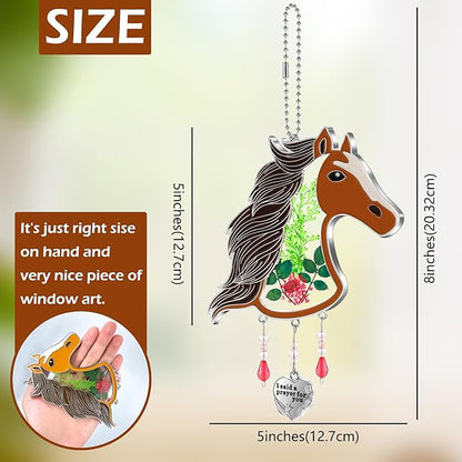 KY&BOSAM Horse Head Suncatcher Stained Hand-Painted Prayer for You Suncatchers Ornament hangings Wind Chime with Pressed Flower Horse Embedded in Glass Window Mother`s Day Birthdays