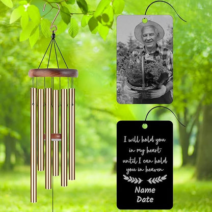 Personalized Custom Wind Chimes Memorial Engraved Gifts for Loss of Loved One Mother Dad Mom Dog Pet Customized Outdoor Sympathy Wind Chimes with Photo Text