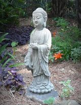 Modern Artisans Standing Shakyamuni Buddha - 24" Tall Cast Stone Garden Statue, American Made