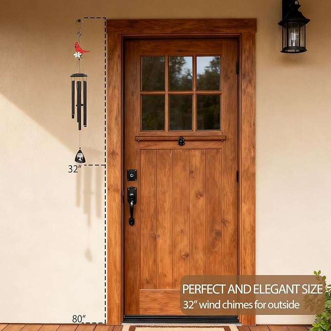 Memorial Wind Chimes for Loss of Loved One, Sympathy Wind Chimes for Outside with Cardinal Wind Spinner, Bereavement Condolence Remembrance Gift for Loss of Mom Mother Father Husband (Black)