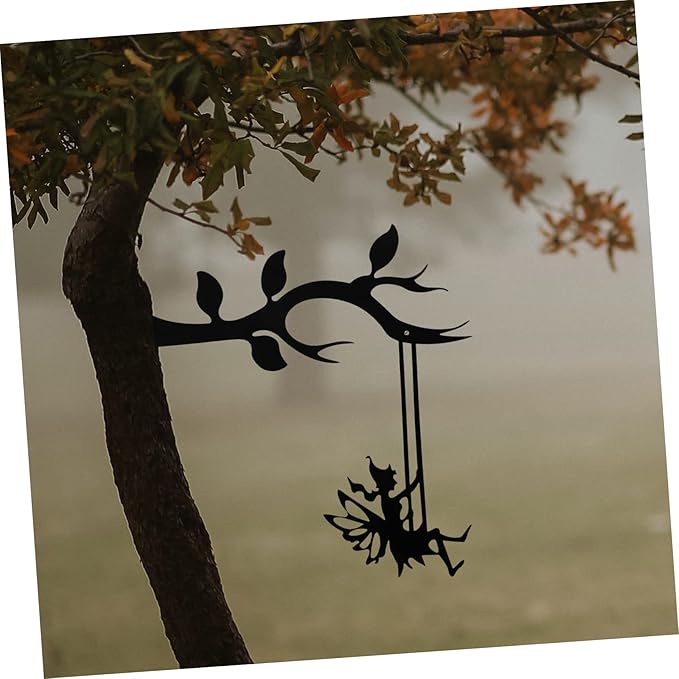VICASKY Fairy Branch Metal Wall Art Decor Charming Swing Fairy Sculpture Stake for Garden Patio and Home Decoration Durable Vivid Design with Beautiful Texture Pattern